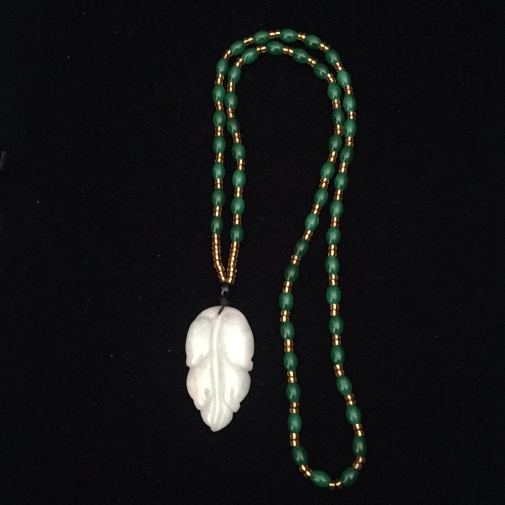 Certified Jade Bodhi Leaf Necklace 24”